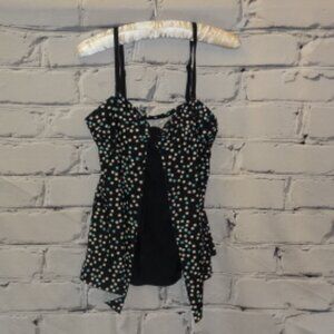 Croft & Barrow Black, White & Teal Pokka-Dot Tankini Swim Top